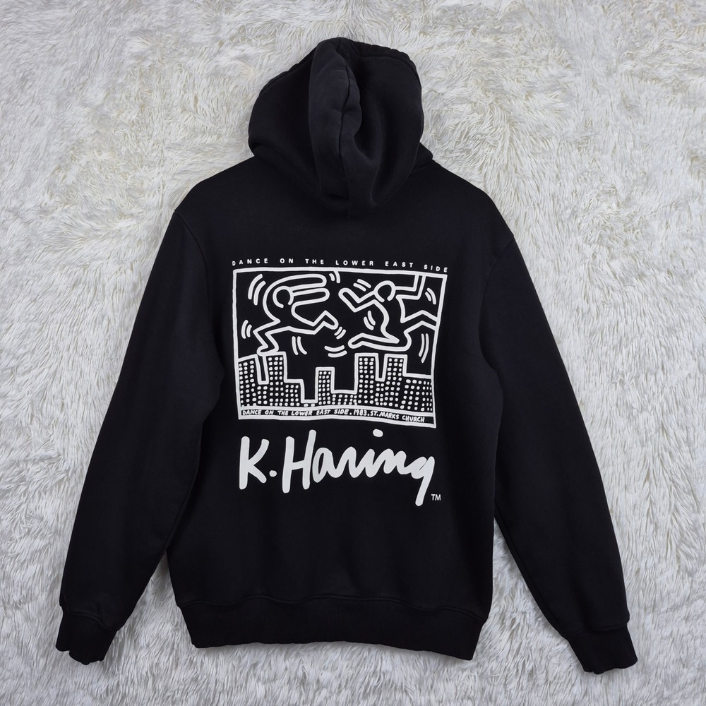 H&M Keith Haring Graphic Hoodie Black Regular Fit Sweatshirt Mens Medium